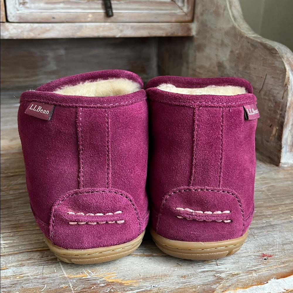 🤍  L.L. Bean Wicked Good Boot Moc Slippers Size 8 Bramble Berry Suede Shearling - Picture 5 of 11